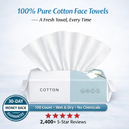 Aura Pure Cotton Face Towels — 100-Count Disposable Cleansing Cloths (Soft Pearl Cotton, Wet & Dry Use) - Aura Beauty Devices