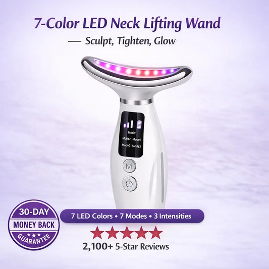 Aura NeckGlow Pro — 7-Color LED Face & Neck Lifting Wand with Heat & Vibration Aura Beauty Devices