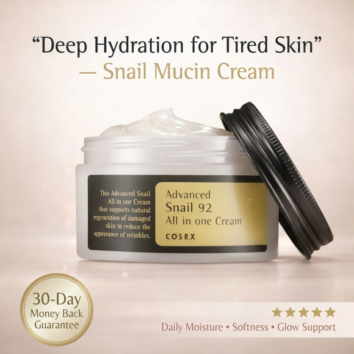 Aura Snail Mucin Cream Deep Hydration Moisturizer for Dry, Dull & Dehydrated Skin Aura Beauty Devices