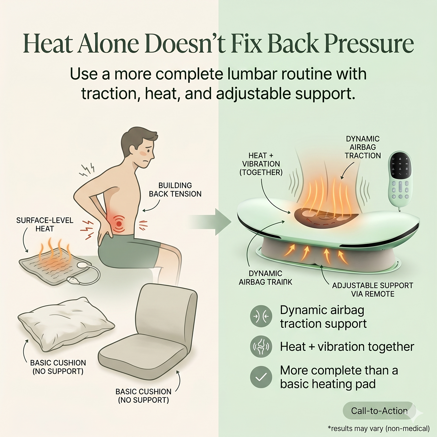 Aura Heated Lumbar Traction Massager - Back Decompression and Lower Back Relief