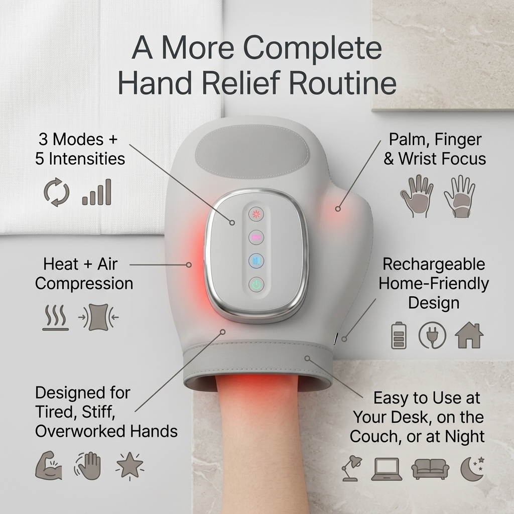 Aura Air Compression Hand Massager with Heat - Relief for Tired and Stiff Hands