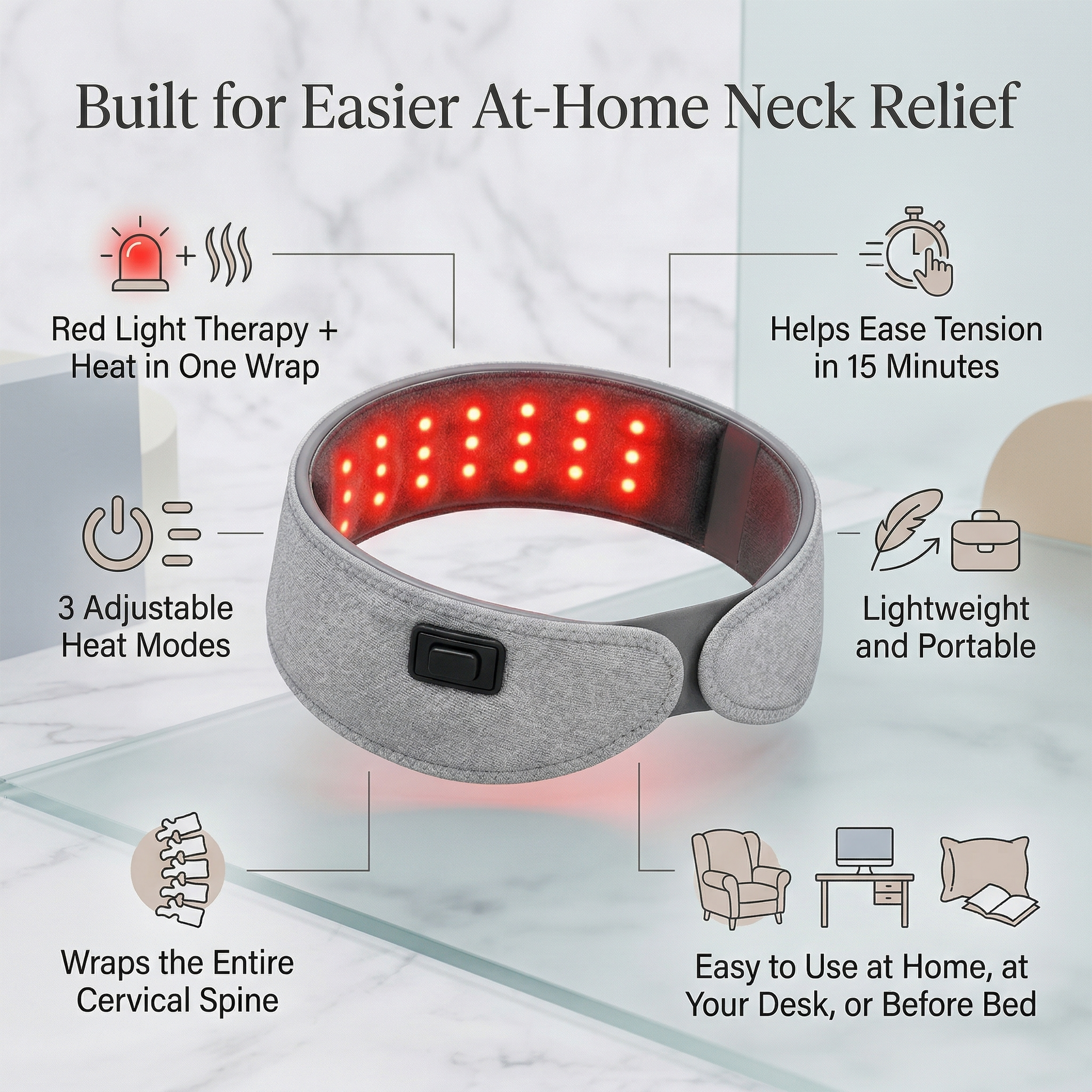 Aura NeckRelief Pro Heated Red Light Therapy Neck Wrap Aura Beauty Devices