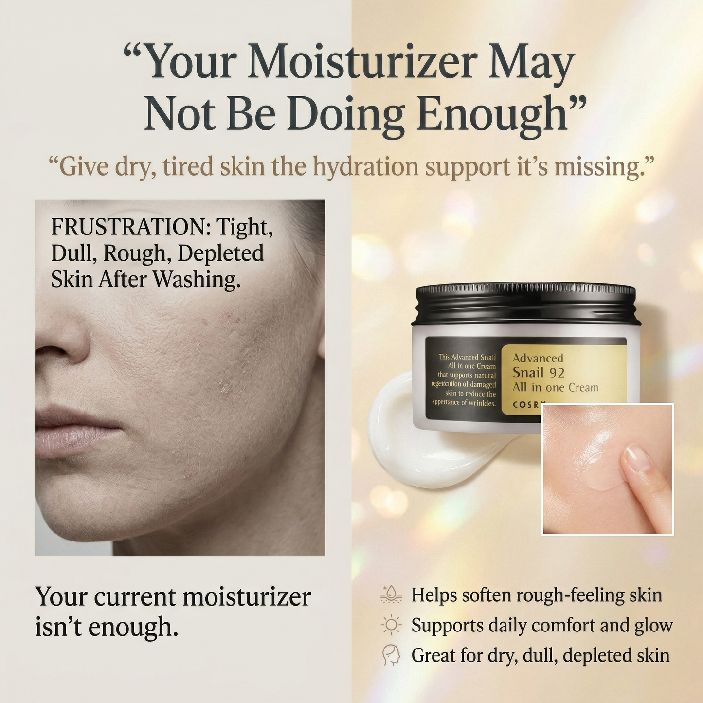 Aura Snail Mucin Cream Deep Hydration Moisturizer for Dry, Dull & Dehydrated Skin Aura Beauty Devices