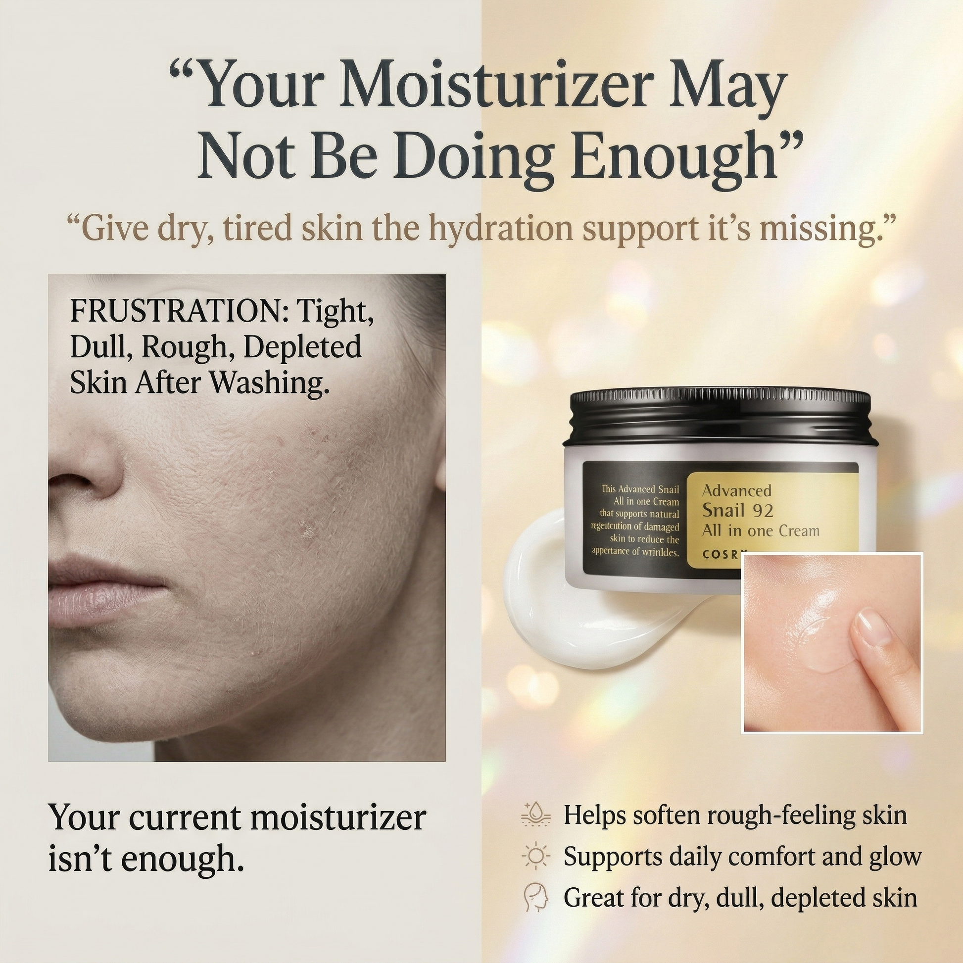 Aura Snail Mucin Cream Deep Hydration Moisturizer for Dry, Dull & Dehydrated Skin Aura Beauty Devices