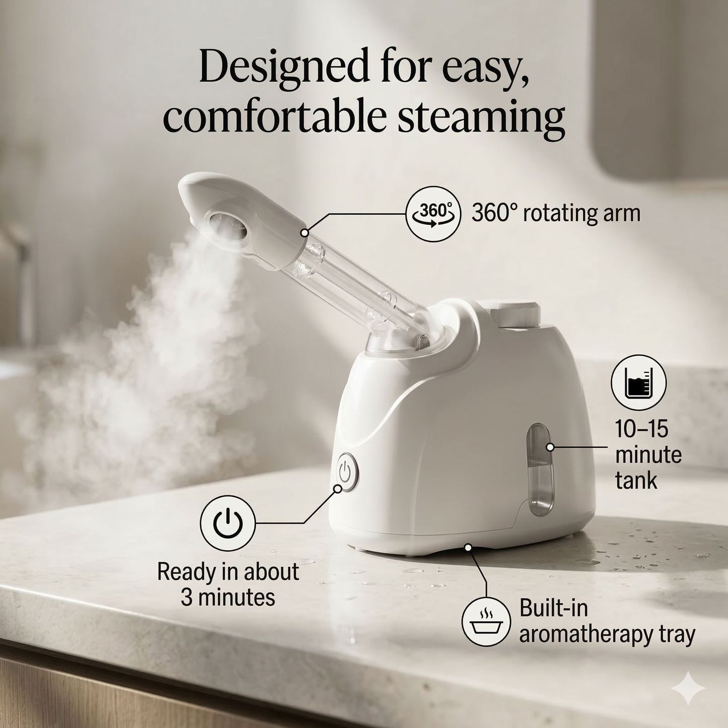 Aura MistGlow Pro — Warm Mist Facial Steamer with Aromatherapy & 360° Rotating Arm Aura Beauty Devices