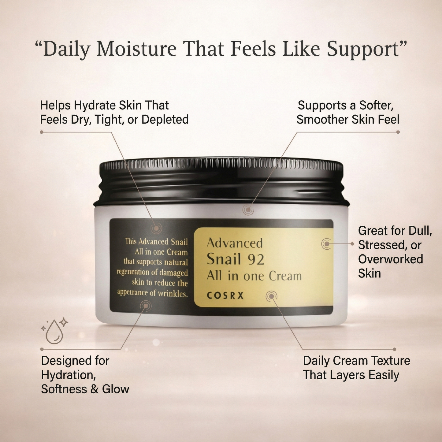 Aura Snail Mucin Cream Deep Hydration Moisturizer for Dry, Dull & Dehydrated Skin Aura Beauty Devices